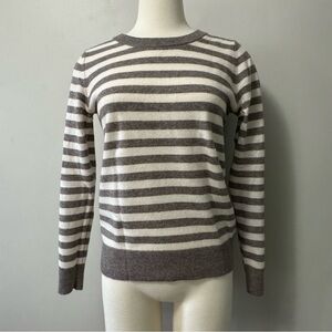 C&C California Taupe and Cream Striped Crew Neck Sweater small Cashmere